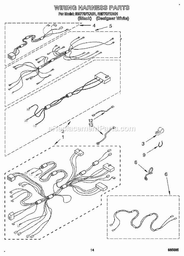 Whirlpool RM770PXAB1 Electric Range Wiring Harness Diagram