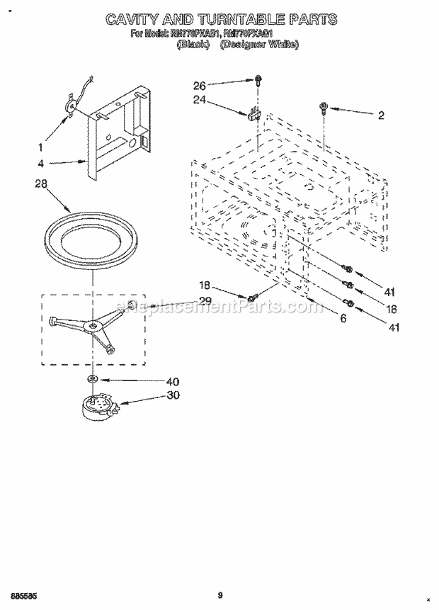 Whirlpool RM770PXAB1 Electric Range Cavity and Turntable Diagram