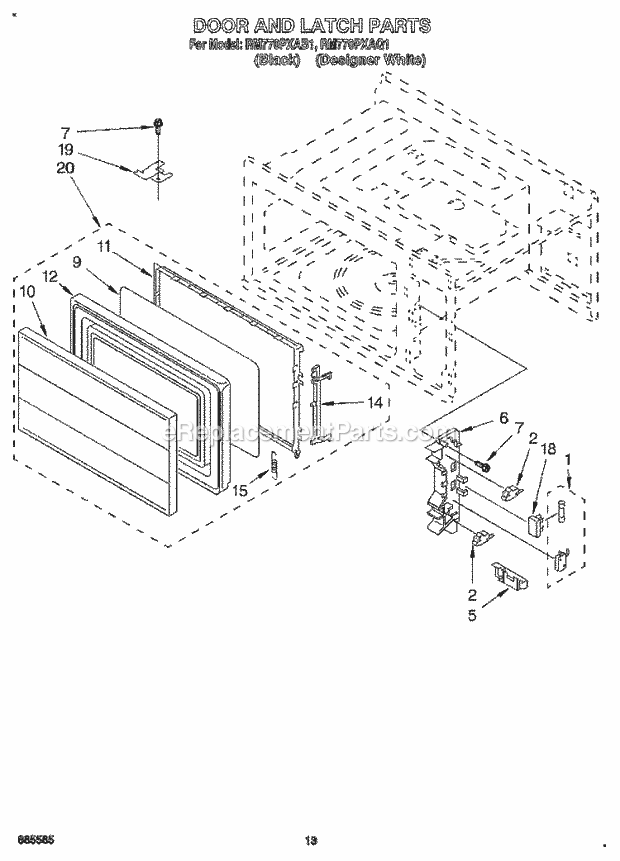 Whirlpool RM770PXAB1 Electric Range Door and Latch Diagram