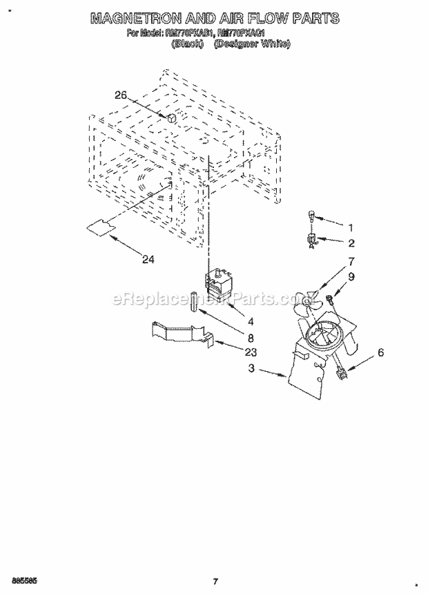 Whirlpool RM770PXAB1 Electric Range Magnetron and Air Flow, Optional Diagram