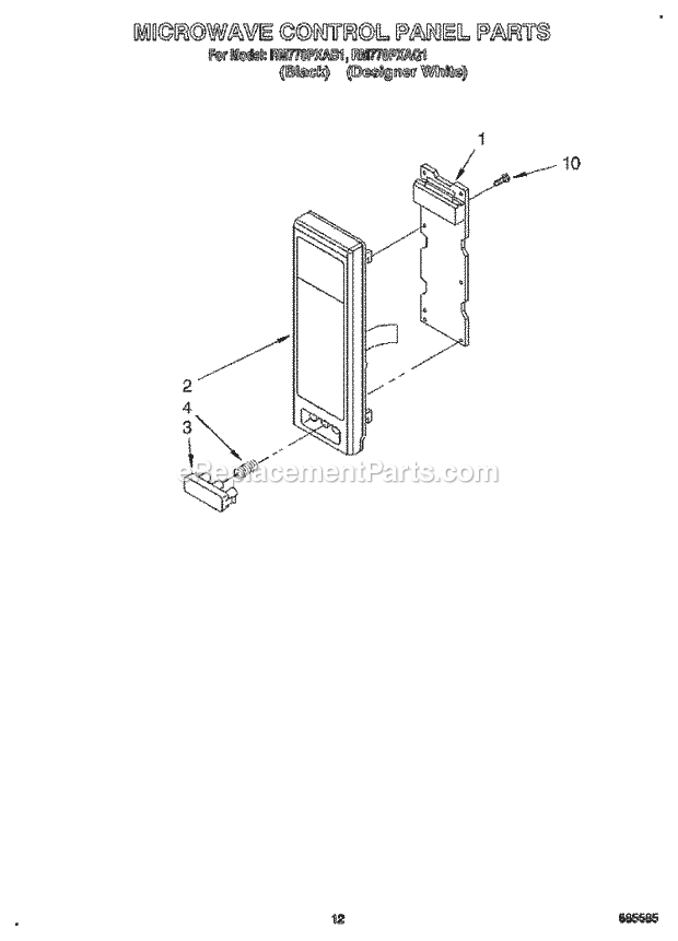 Whirlpool RM770PXAB1 Electric Range Microwave Control Panel Diagram