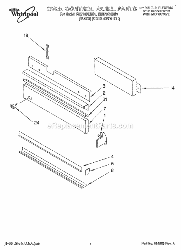 Whirlpool RM770PXBB1 Electric Range and Oven Oven Control Panel, Literature Diagram