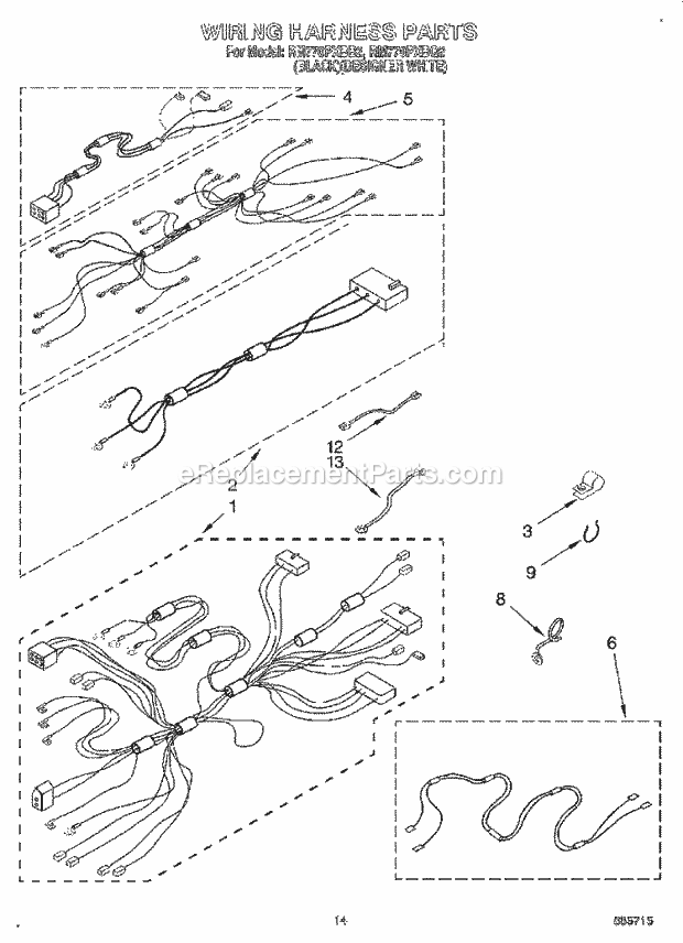 Whirlpool RM770PXBB2 Electric Range and Oven Wiring Harness Diagram