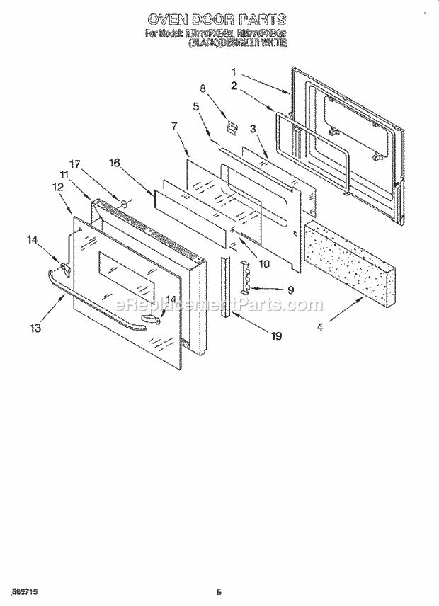 Whirlpool RM770PXBB2 Electric Range and Oven Oven Door Diagram