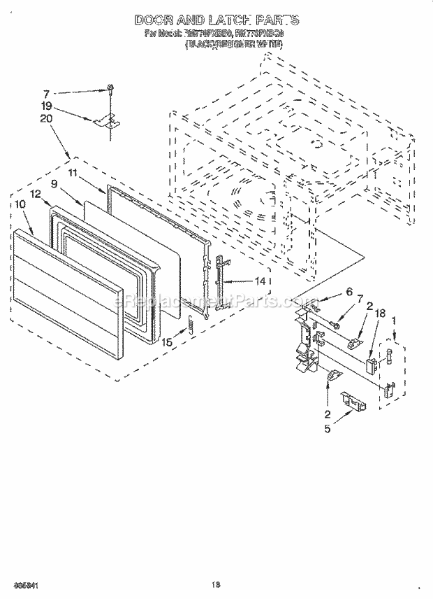 Whirlpool RM770PXBQ0 Electric Range and Oven Door and Latch Diagram