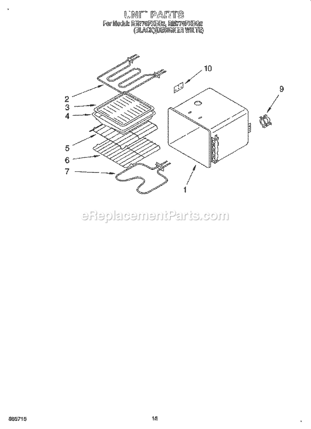 Whirlpool RM770PXBQ2 Electric Range and Oven Unit Diagram