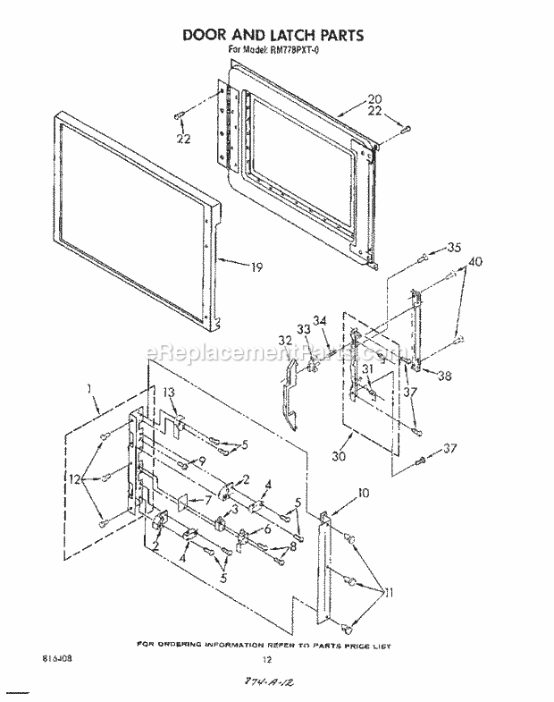 Whirlpool RM778PXT0 Electric Range Door and Latch Diagram