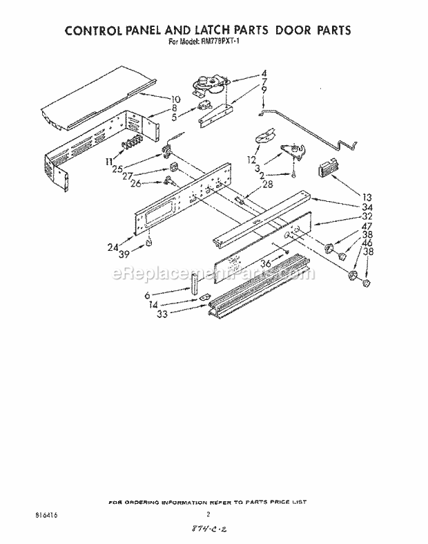 Whirlpool RM778PXT1 Electric Range Control Panel and Latch, Door Diagram