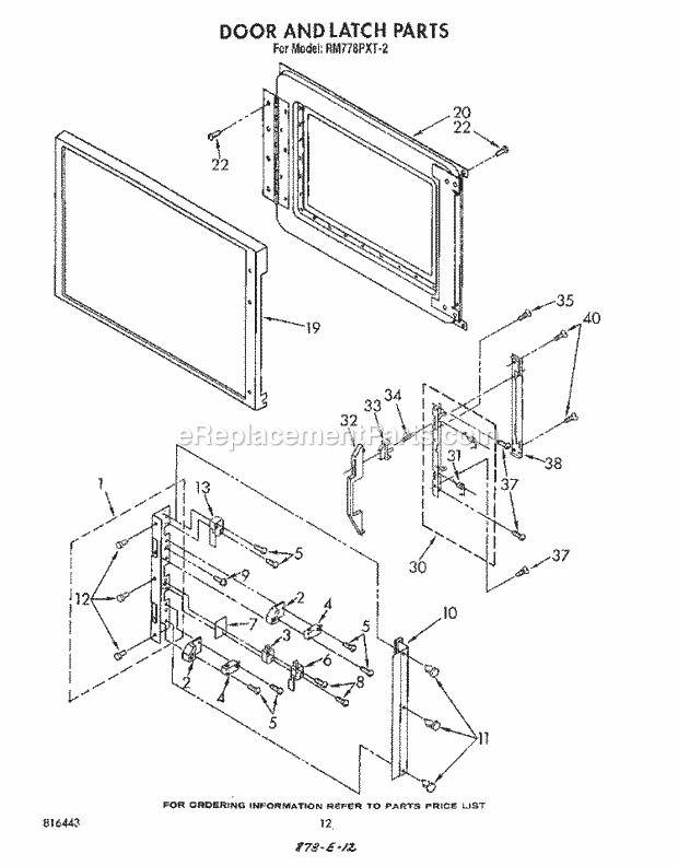 Whirlpool RM778PXT2 Electric Range Door and Latch Diagram