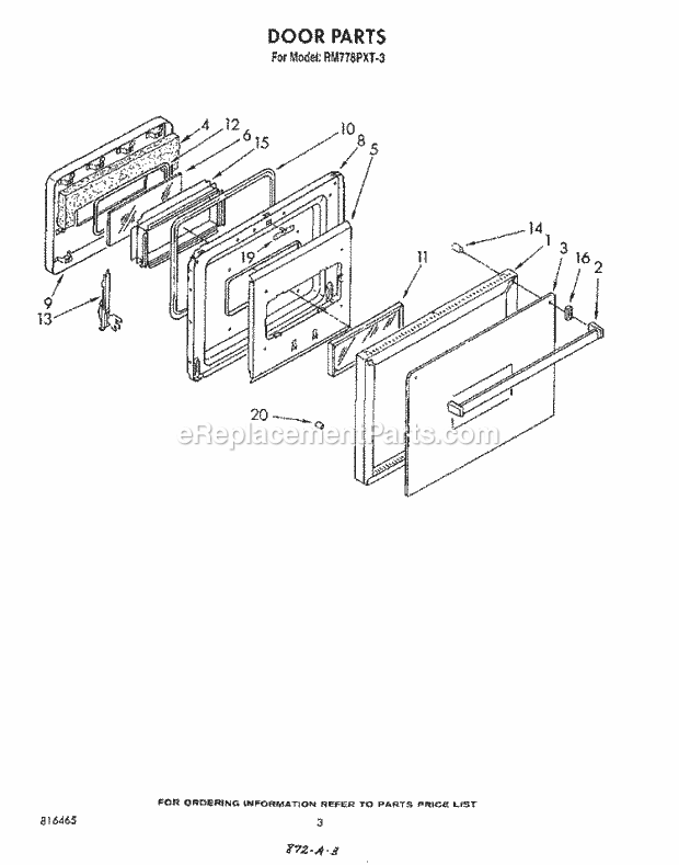 Whirlpool RM778PXT3 Electric Range Door Diagram