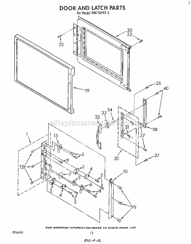 Whirlpool RM778PXT3 Electric Range Door and Latch Diagram