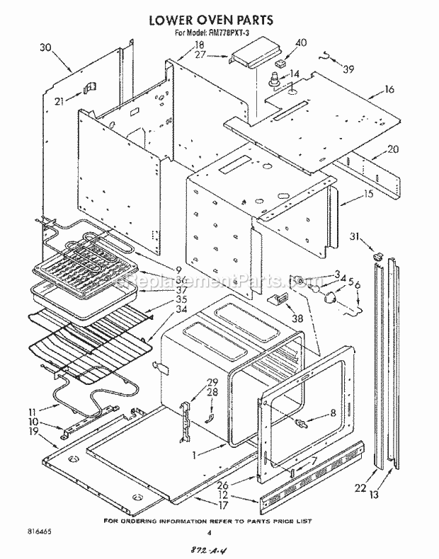 Whirlpool RM778PXT3 Electric Range Lower Oven Diagram