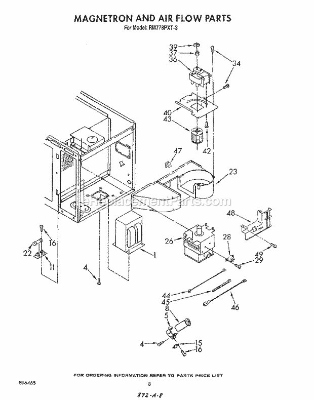 Whirlpool RM778PXT3 Electric Range Magnetron and Air Flow Diagram