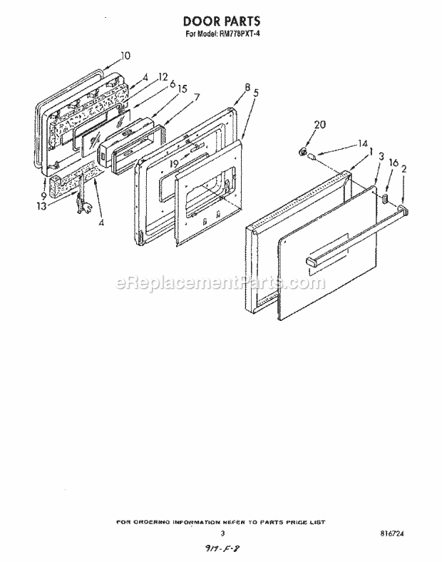 Whirlpool RM778PXT4 Electric Range Door Diagram