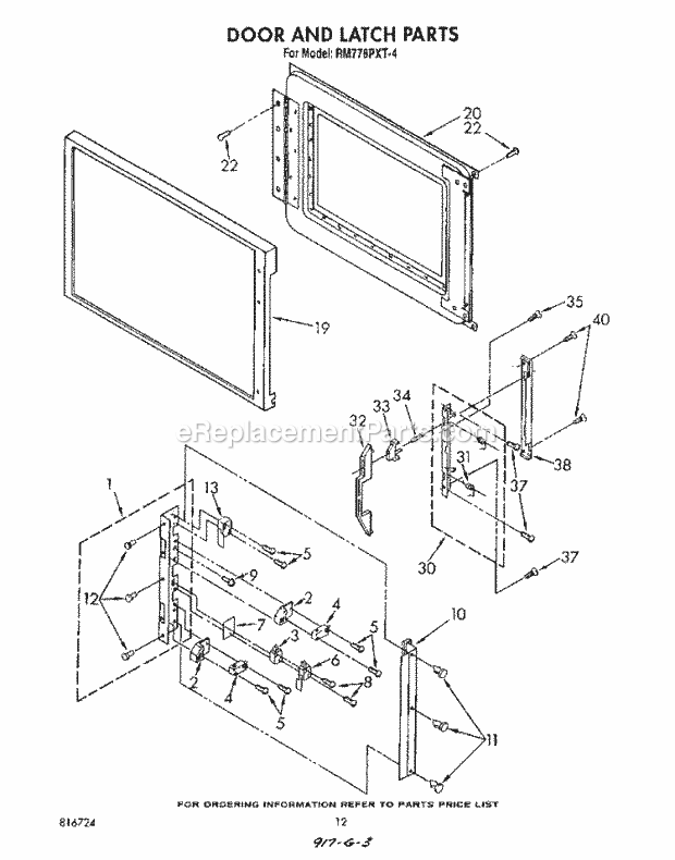 Whirlpool RM778PXT4 Electric Range Door and Latch Diagram