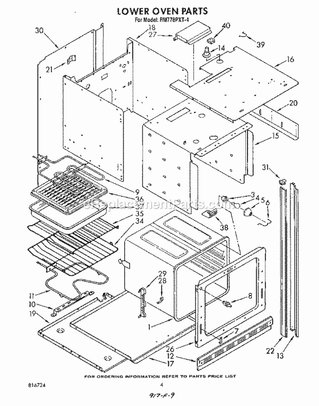 Whirlpool RM778PXT4 Electric Range Lower Oven Diagram