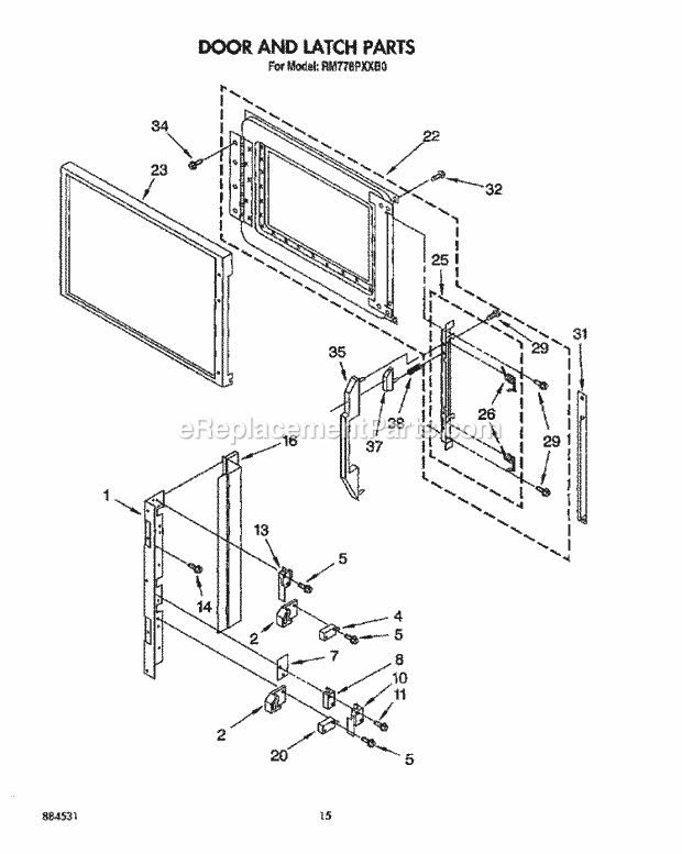 Whirlpool RM778PXXB0 Electric Range Door and Latch Diagram