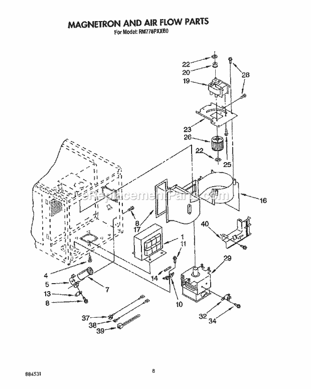 Whirlpool RM778PXXB0 Electric Range Magnetron and Air Flow, Optional Diagram