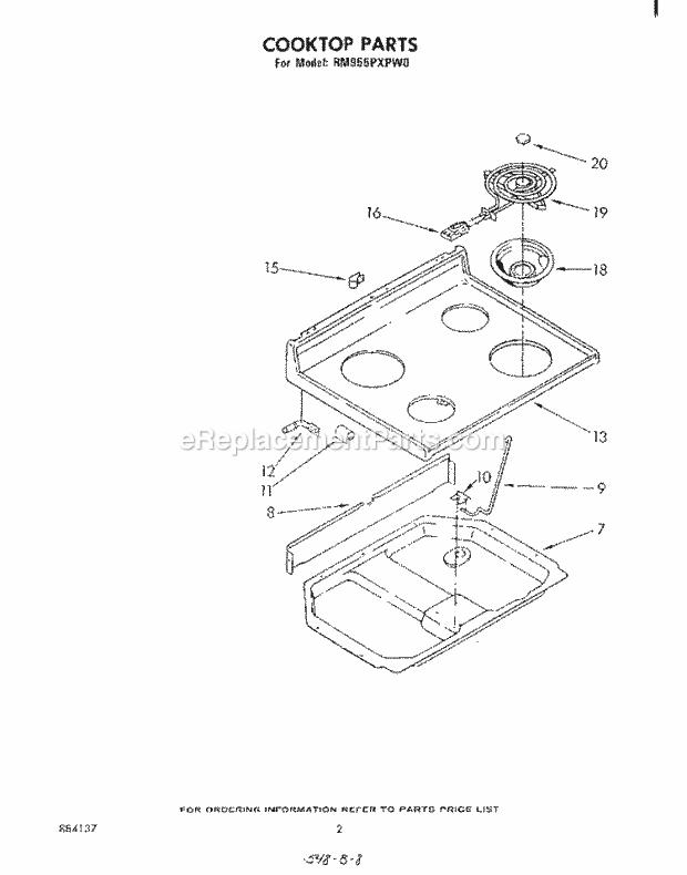 Whirlpool RM955PXPW0 Freestanding Electric Range Cooktop Diagram