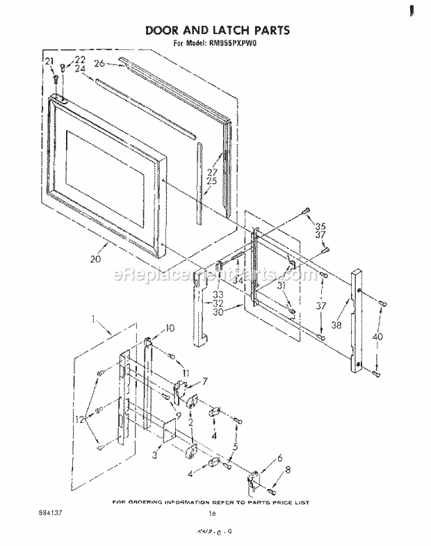 Whirlpool RM955PXPW0 Freestanding Electric Range Door and Latch Diagram