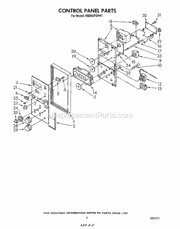 Whirlpool RM955PXPW1 Freestanding Electric Range Control Panel Diagram