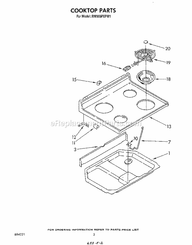 Whirlpool RM955PXPW1 Freestanding Electric Range Cook Top Diagram