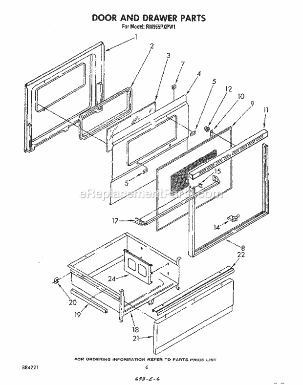 Whirlpool RM955PXPW1 Freestanding Electric Range Door and Drawer Diagram