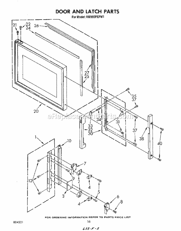 Whirlpool RM955PXPW1 Freestanding Electric Range Door and Latch Diagram
