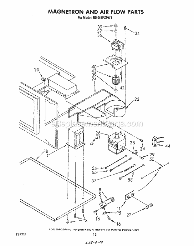 Whirlpool RM955PXPW1 Freestanding Electric Range Magnetron and Air Flow Diagram