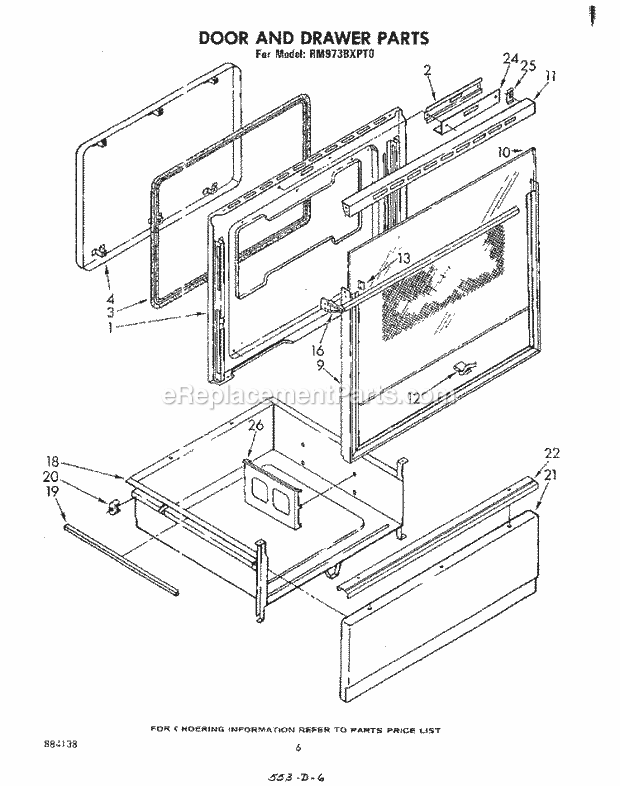 Whirlpool RM973BXPT0 Freestanding Electric Range Door and Drawer Diagram