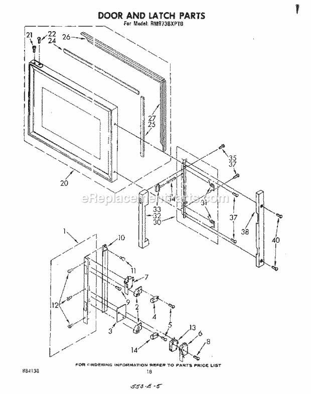 Whirlpool RM973BXPT0 Freestanding Electric Range Door and Latch Diagram
