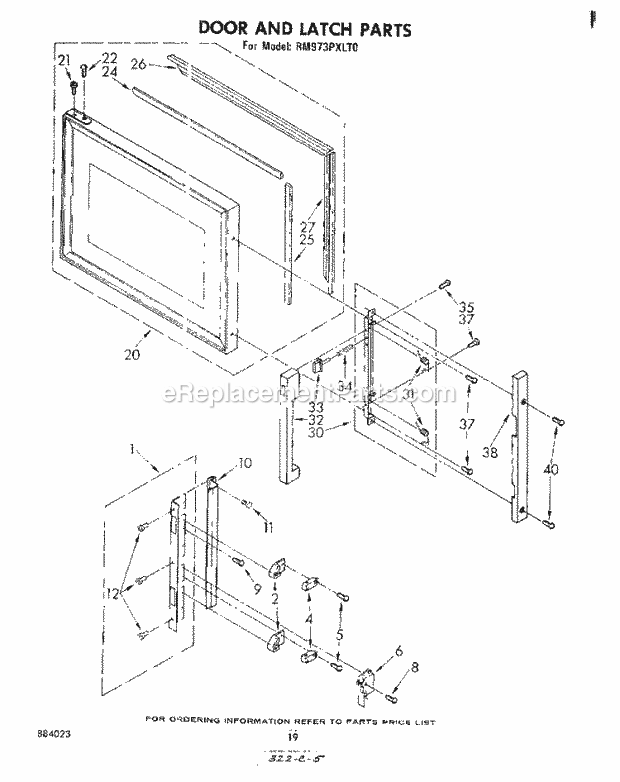 Whirlpool RM973PXLT0 Electric Range Door and Latch Diagram