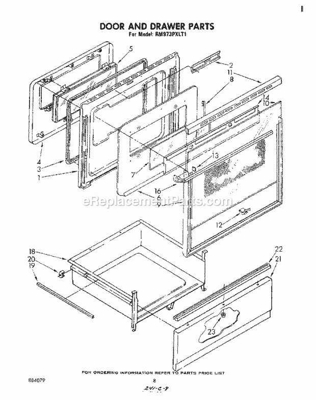 Whirlpool RM973PXLT1 Electric Range Door and Drawer Diagram