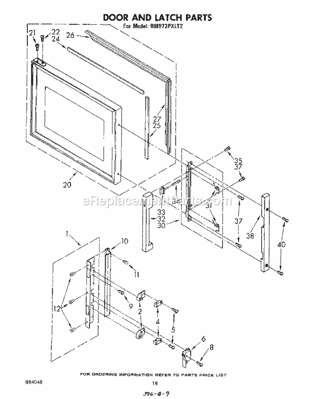 Whirlpool RM973PXLT2 Electric Range Door and Latch Diagram