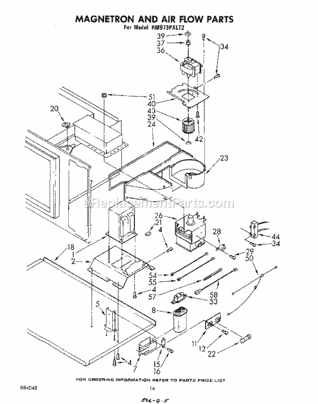 Whirlpool RM973PXLT2 Electric Range Magnetron and Air Flow Diagram