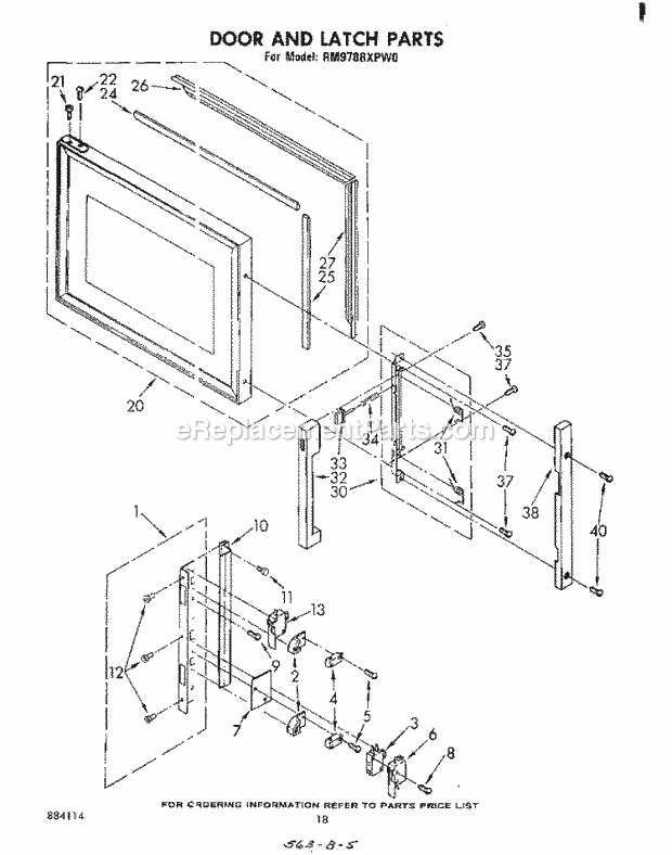 Whirlpool RM978BXPW0 Microwave/Range Hood Combo Door and Latch Diagram