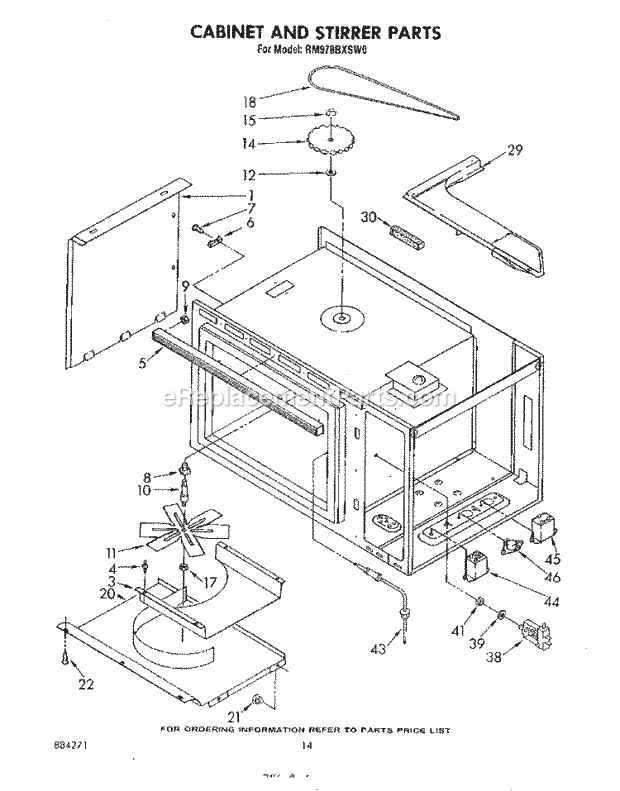 Whirlpool RM978BXSW0 Electric Range Cabinet and Stirrer Diagram