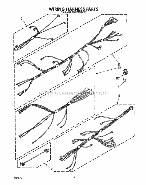 Whirlpool RM978BXVW2 Electric Range Wiring Harness Diagram
