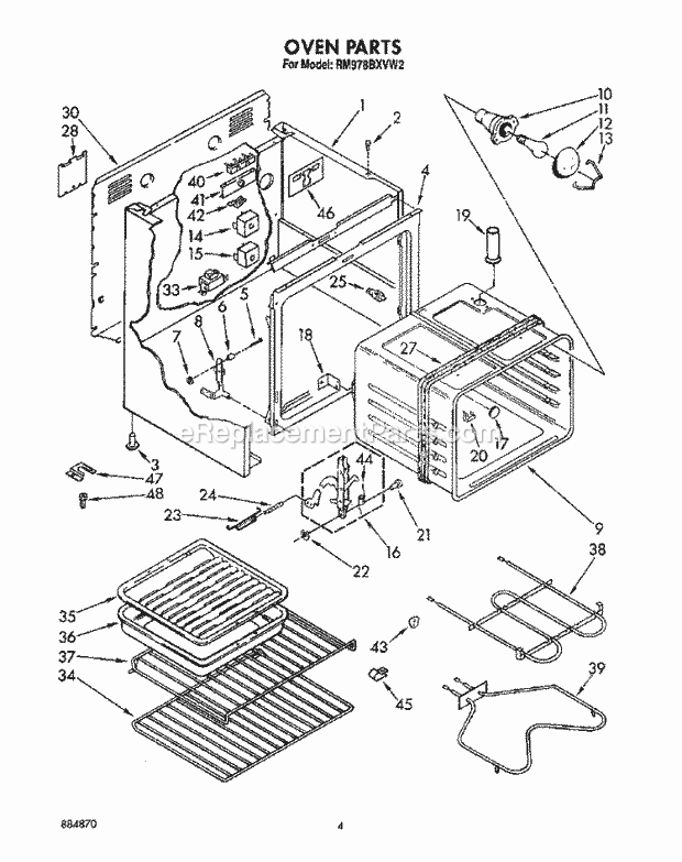 Whirlpool RM978BXVW2 Electric Range Oven Diagram