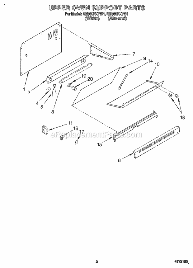 Whirlpool RM980PXYN1 Range Upper Oven Support Diagram