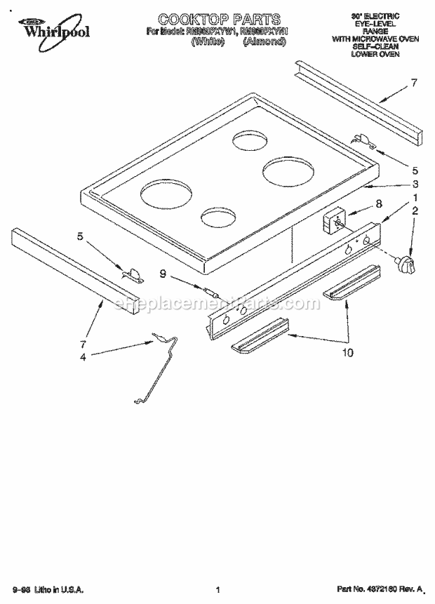 Whirlpool RM980PXYN1 Range Cooktop Diagram