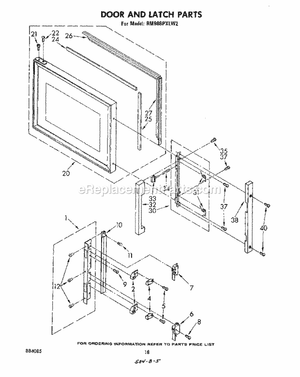 Whirlpool RM988PXLW2 Oven/Microwave Combo Door and Latch Diagram