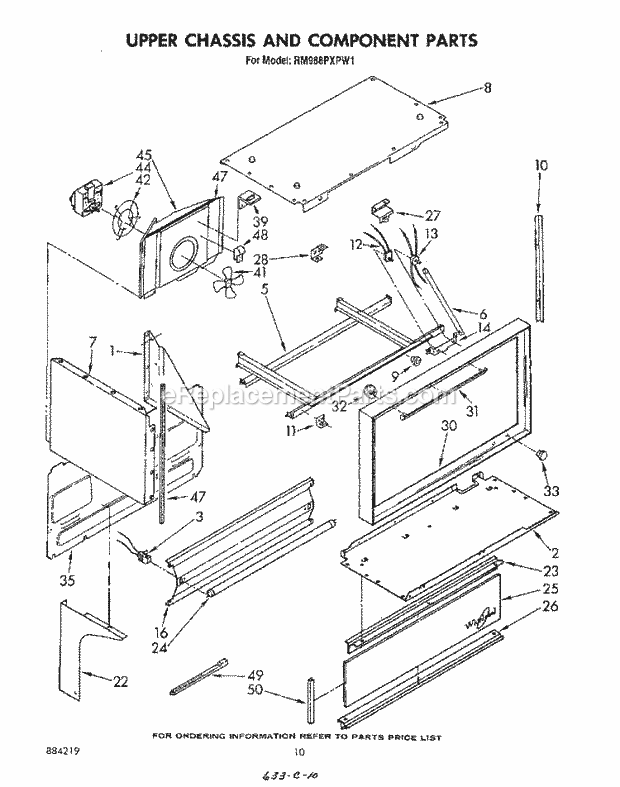 Whirlpool RM988PXPW1 Oven/Microwave Combo Upper Chassis and Component Diagram