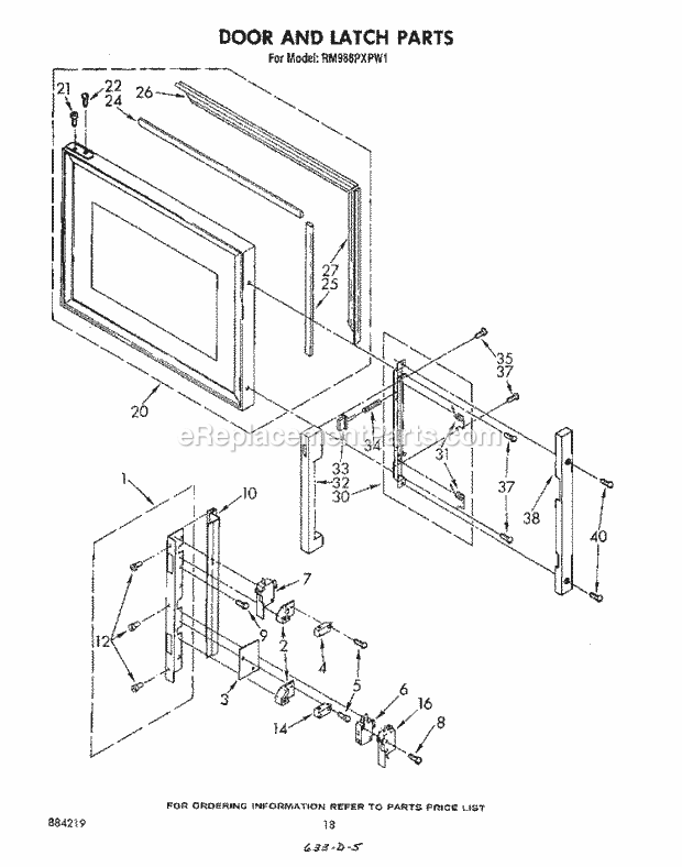 Whirlpool RM988PXPW1 Oven/Microwave Combo Door and Latch Diagram