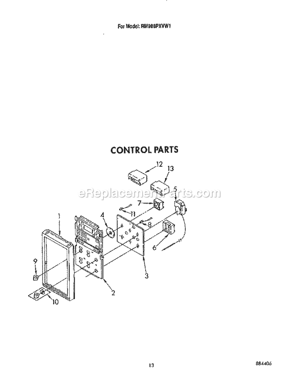 Whirlpool RM988PXVM1 Oven/Microwave Combo Control Diagram