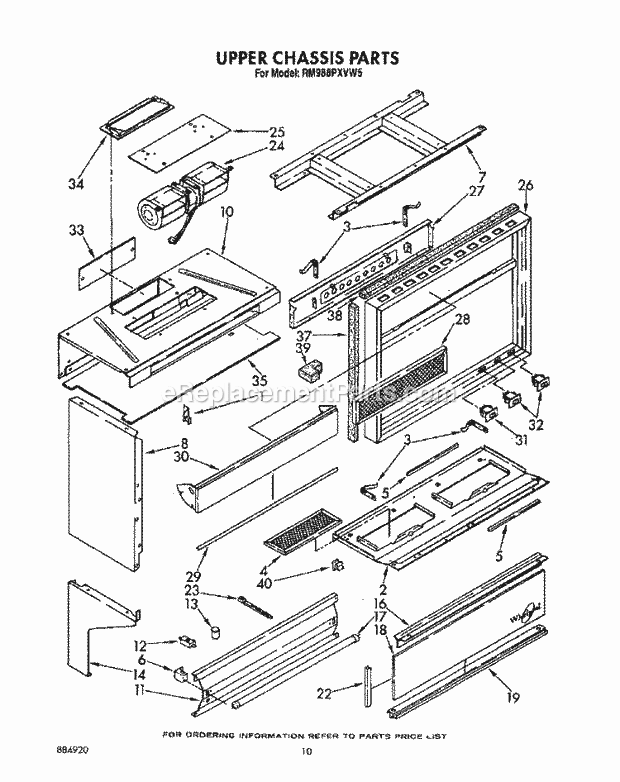 Whirlpool RM988PXVW5 Oven/Microwave Combo Upper Chassis Diagram