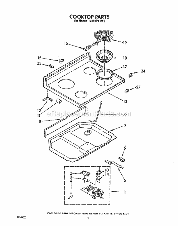 Whirlpool RM988PXVW5 Oven/Microwave Combo Cooktop Diagram