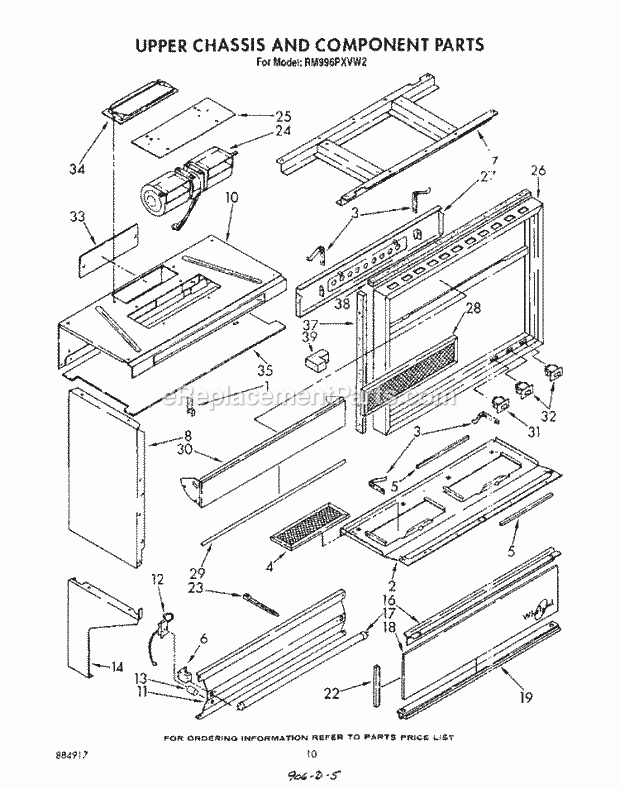 Whirlpool RM996PXVW2 Oven/Microwave Combo Upper Chassis and Component Diagram