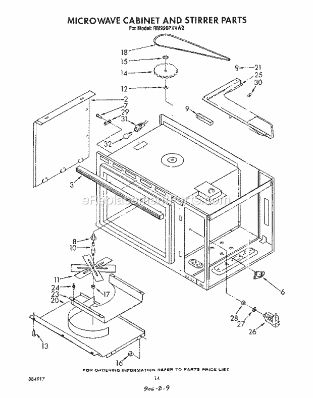 Whirlpool RM996PXVW2 Oven/Microwave Combo Microwave Cabinet and Stirrer Diagram