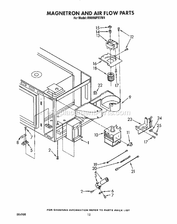 Whirlpool RM996PXVW4 Oven/Microwave Combo Magnetron and Air Flow Diagram